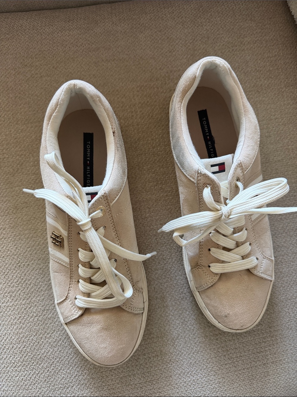 Tommy Hilfiger Cream Suede Lace-Up Women's Sneakers